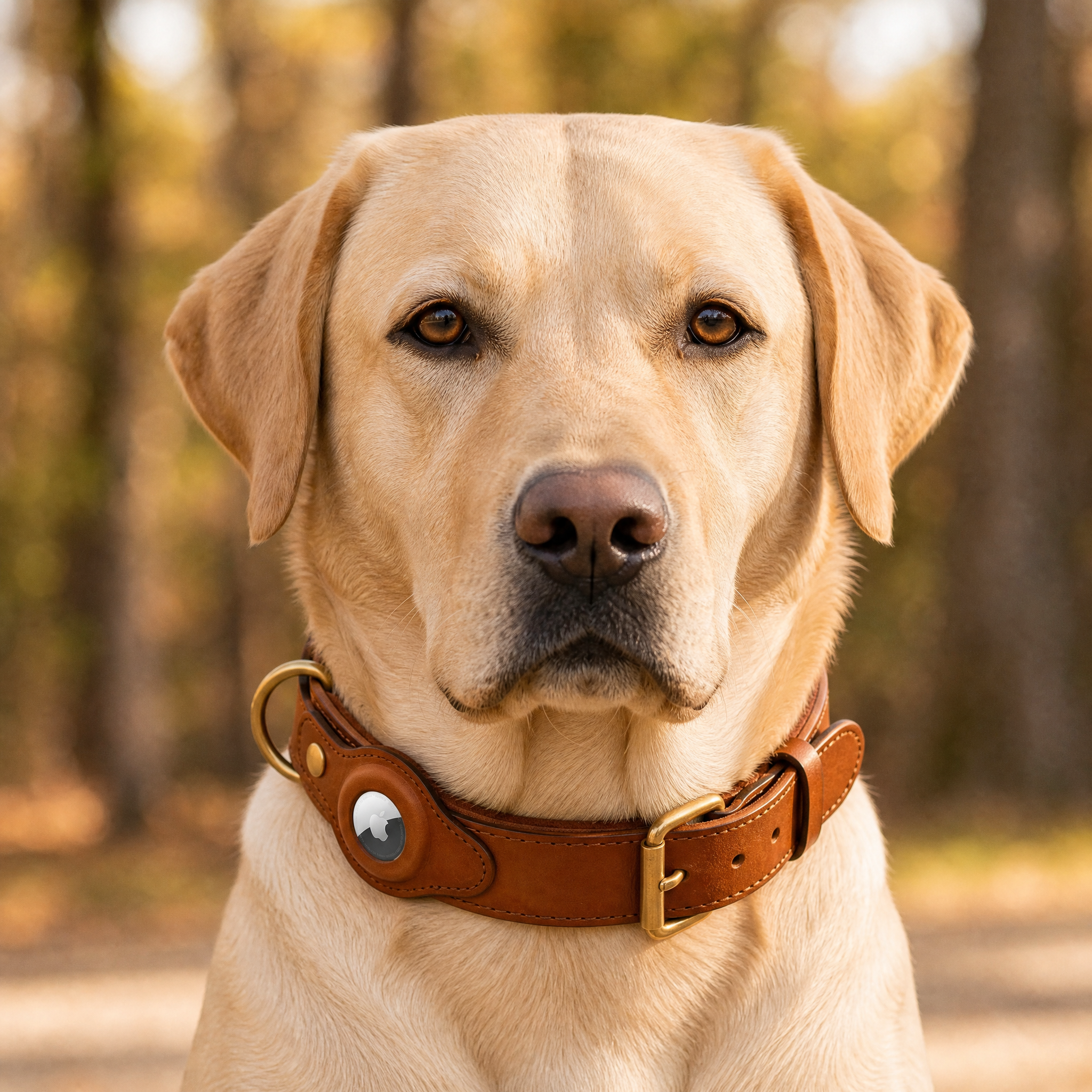 Luxury Leather Dog Collar and Leash with Airtag