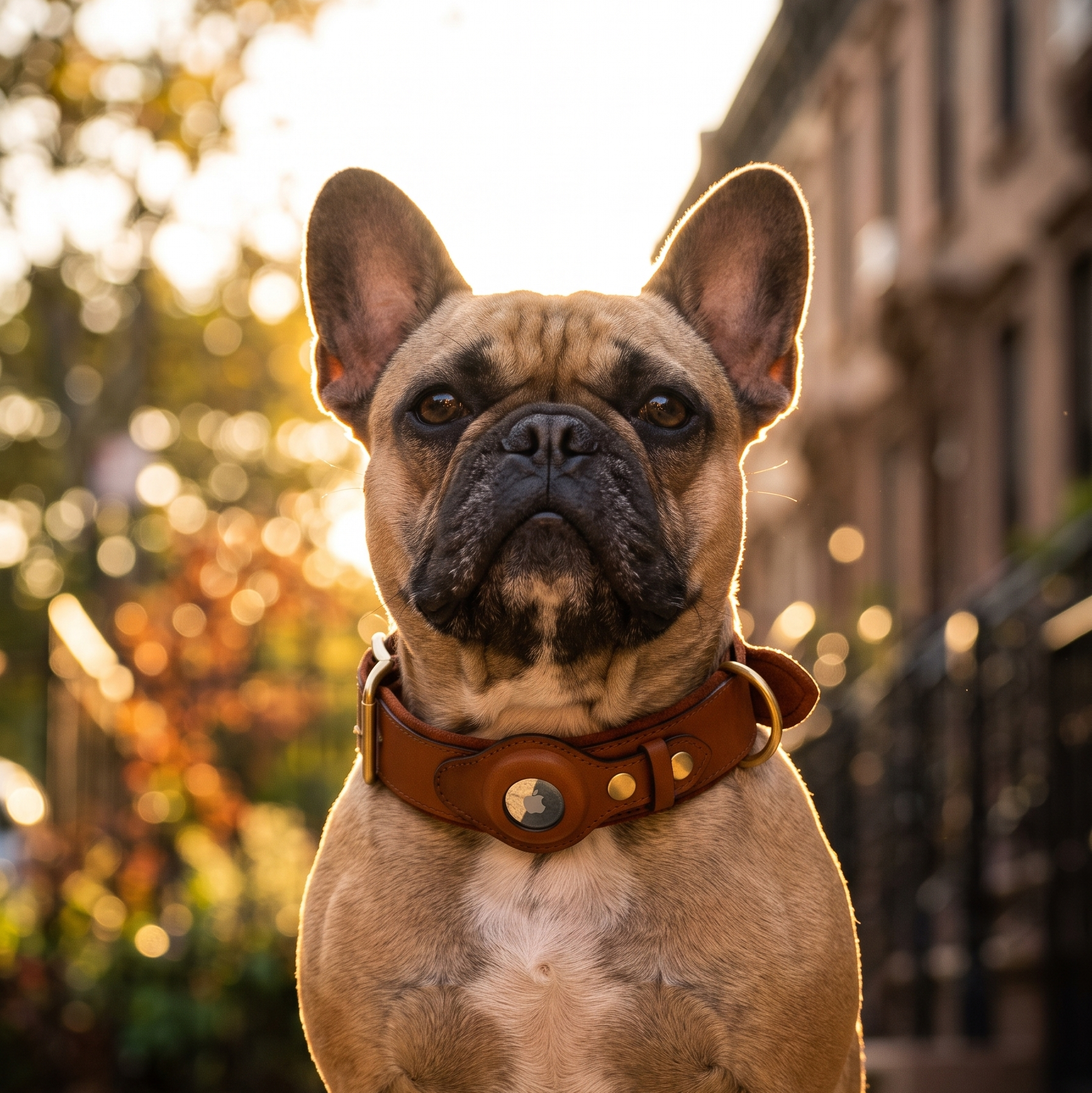 Luxury Leather Dog Collar and Leash with Airtag