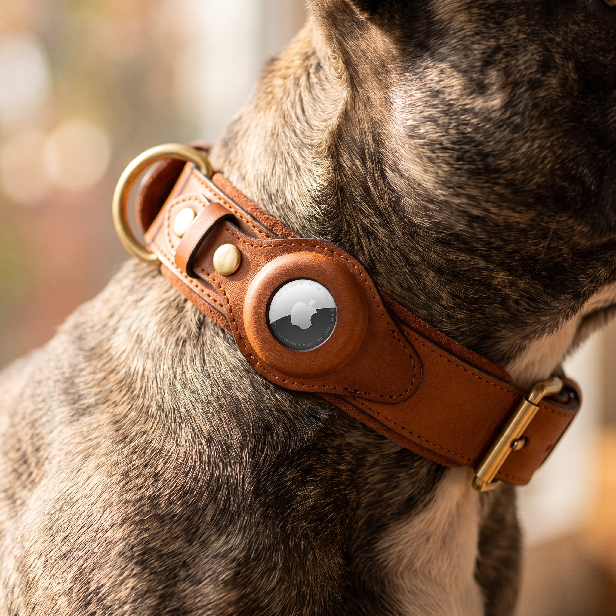 Luxury Leather Dog Collar and Leash with Airtag
